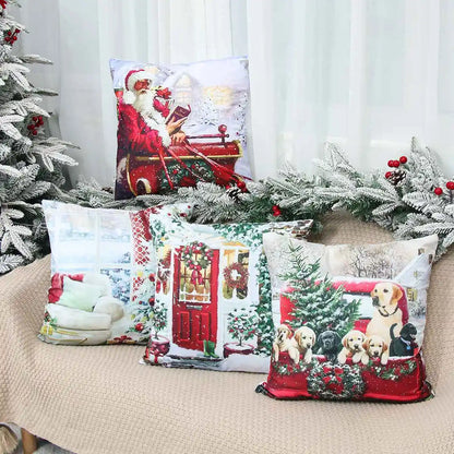 Housse de Coussin Père Noël Peau de Pêche 45x45cm - Collection Noël 2024 - Décoration Premium Salon