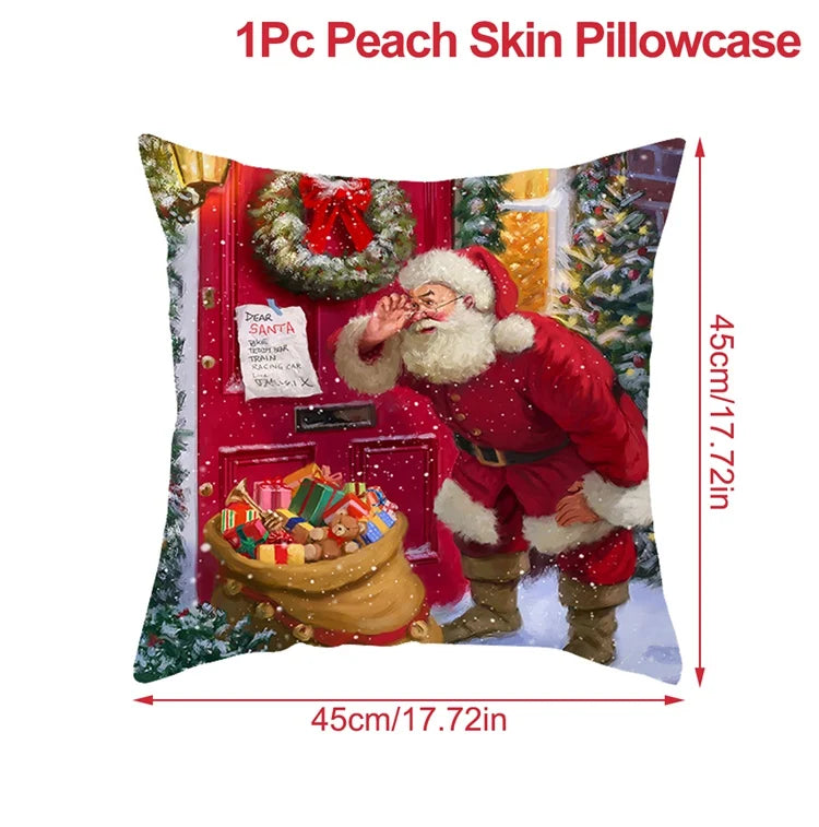 Housse de Coussin Père Noël Peau de Pêche 45x45cm - Collection Noël 2024 - Décoration Premium Salon