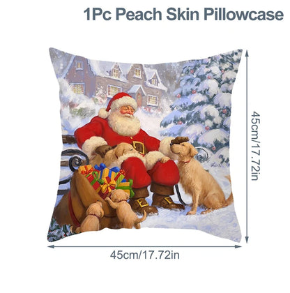 Housse de Coussin Père Noël Peau de Pêche 45x45cm - Collection Noël 2024 - Décoration Premium Salon