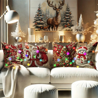 Housse de Coussin LED Père Noël 3D - Décoration Lumineuse de Noël Premium pour Intérieur Chaleureux