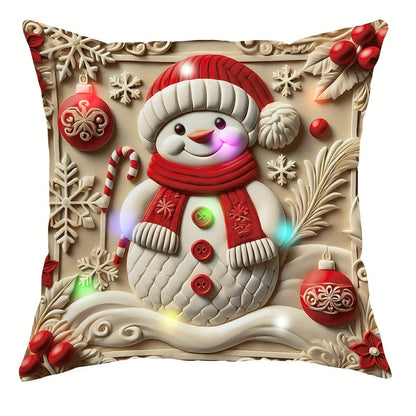 Housse de Coussin LED Père Noël 3D - Décoration Lumineuse de Noël Premium pour Intérieur Chaleureux