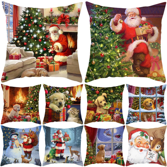 Housse de Coussin Père Noël Peau de Pêche 45x45cm - Collection Noël 2024 - Décoration Premium Salon