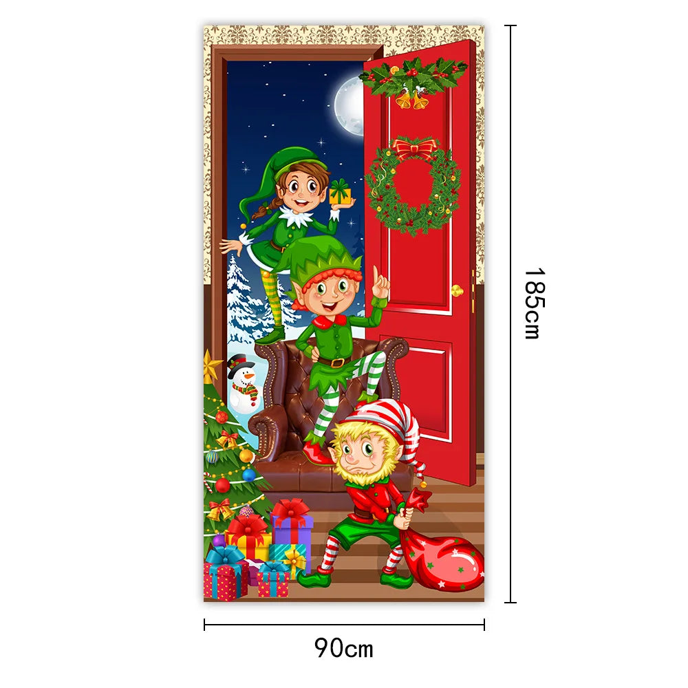 Tapisserie Père Noël XXL 185x90cm - Décoration Murale Noël - Tenture Festive Porte - Collection 2024