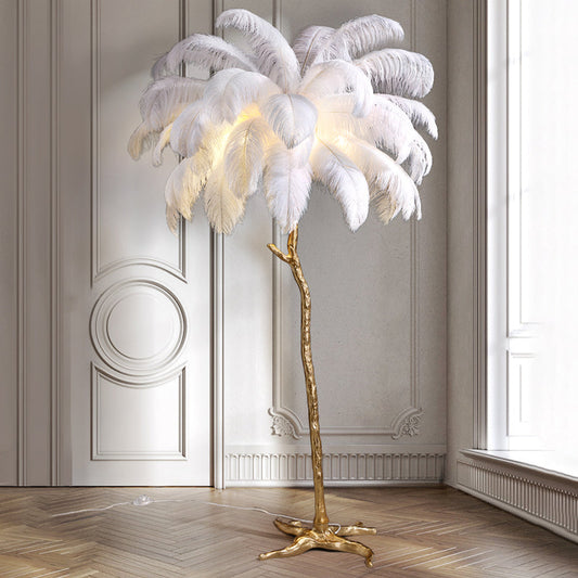 Lampe sur Pied Featherlight - Design Élégant en Plumes d'Autruche